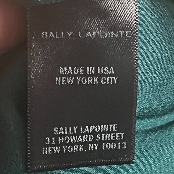 Sally Lapointe Dress 18 Green Cowl Neck Drape Luxury Old Money Belted Satin - Picture 15 of 16